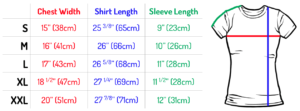 women t shirt size chart